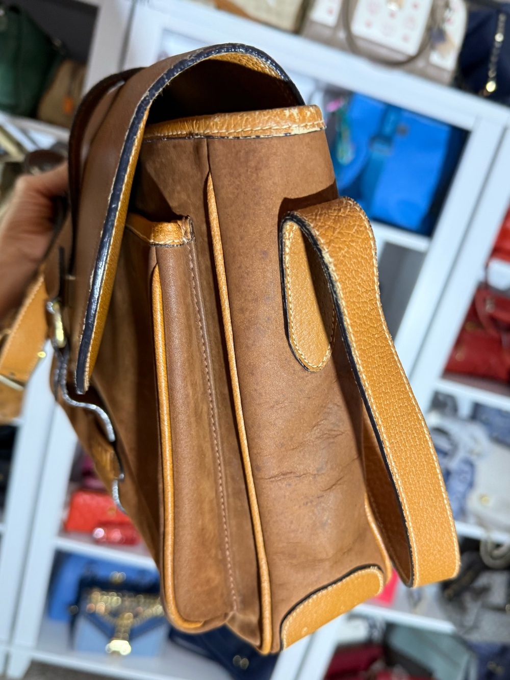 Fendi Two-Tone Tan & Brown Leather & Suede Messenger Crossbody Bag - Picture 6 of 14